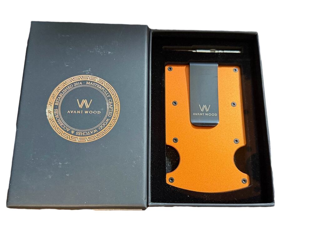 Avant Wood Slim Minimalist Metal Wallet & Money Clip - Orange